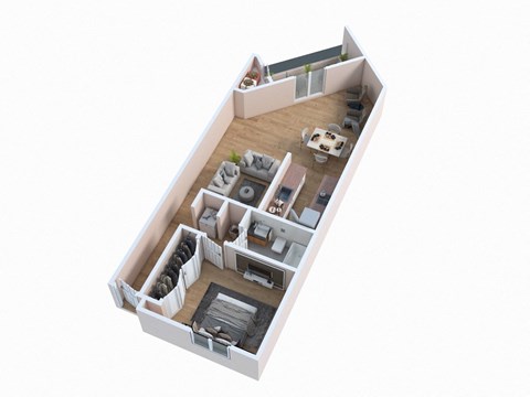 Floor plan for 1 bed, 1 bath, 812 sqft